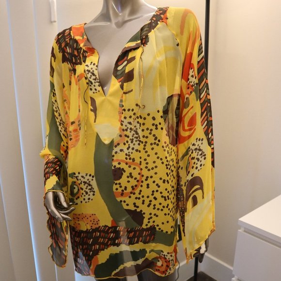 FUZZI Abstract Semi Sheer Tunic Top M NWT - Picture 4 of 6